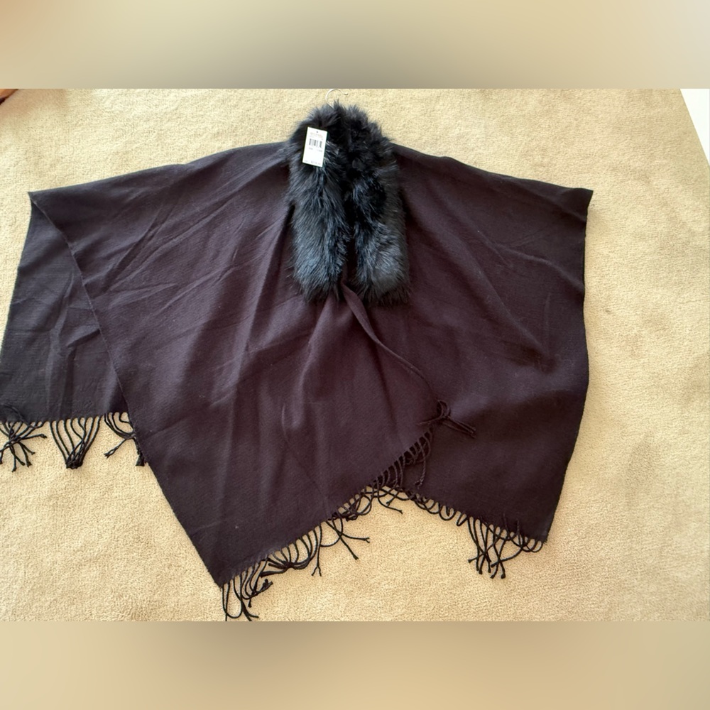 Michael Kors Black Poncho and brown(2 pieces) with Faux Fur Trim